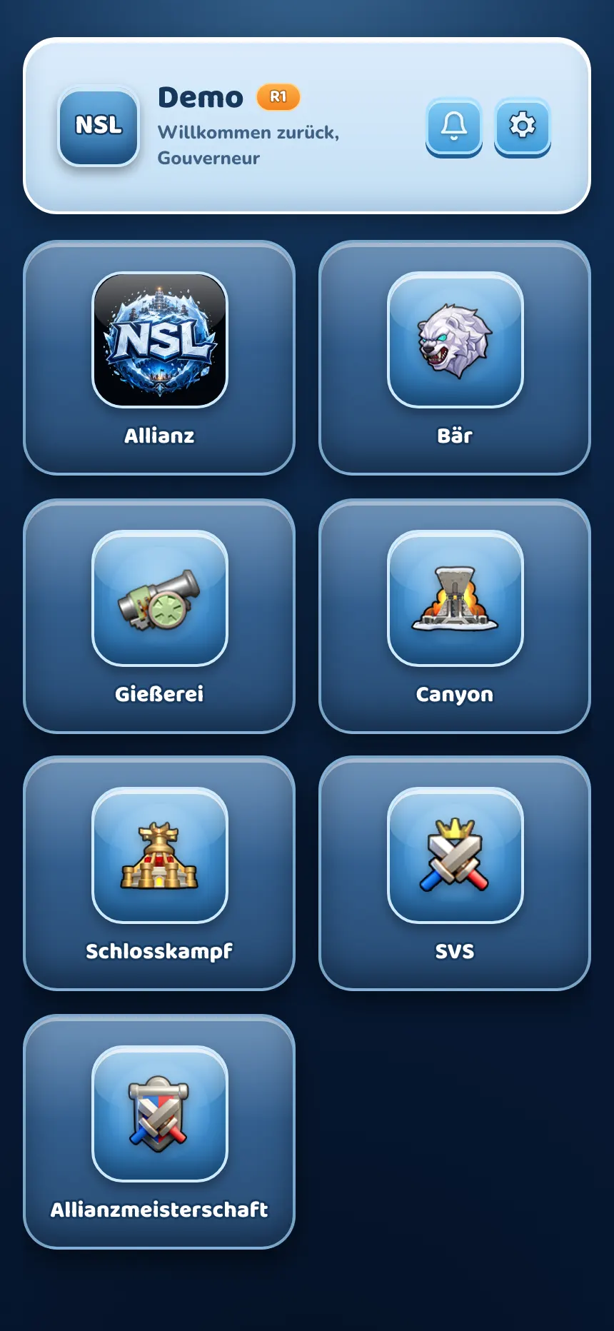NSL App Startbildschirm